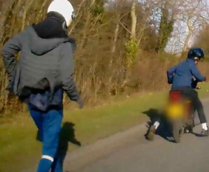 Moment bungling brothers sent hurtling from stolen motorbike during police chase