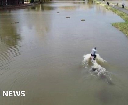 Man wakeboards through Berkshire flood water