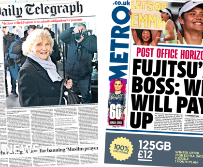 Newspaper headlines: '60 Tories turn on PM' and Fujitsu 'will pay up'