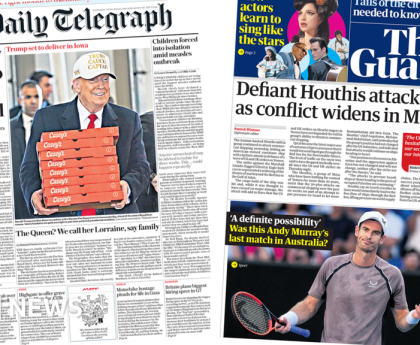 Newspaper headlines: 'PM faces rebellion' and Houthis hit US cargo ship