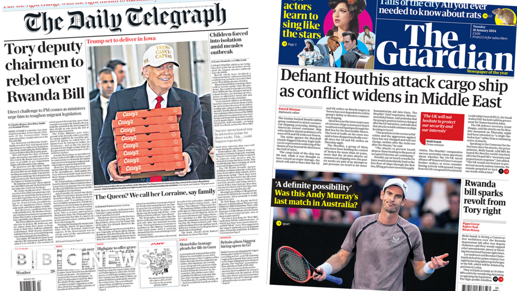 Newspaper headlines: 'PM faces rebellion' and Houthis hit US cargo ship