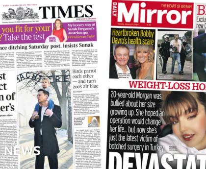 Newspaper headlines: 'Weight-loss horror' and Elon Musk visits Auschwitz