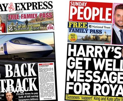 Newspaper headlines: HS2 'back on track' and Harry's 'get well message'