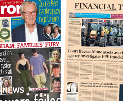 Newspaper headlines: Michelle Mone's assets frozen and Nottingham 'victims failed'