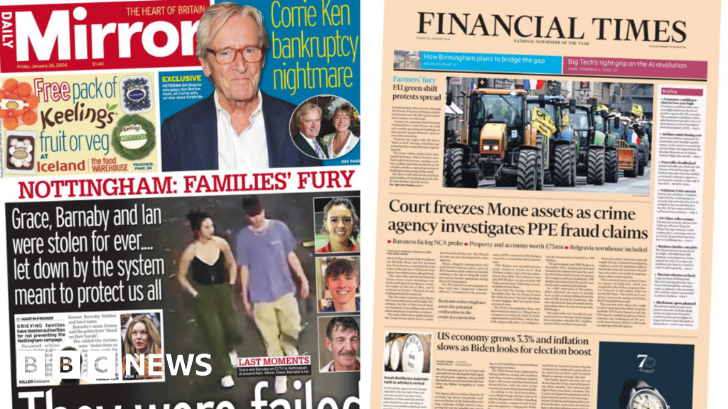 Newspaper headlines: Michelle Mone's assets frozen and Nottingham 'victims failed'