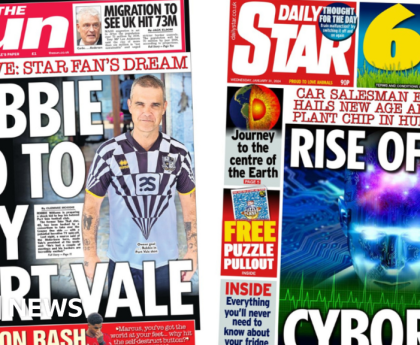 Newspaper headlines: Robbie Williams's Port Vale bid and 'Rise of the cyborgs'