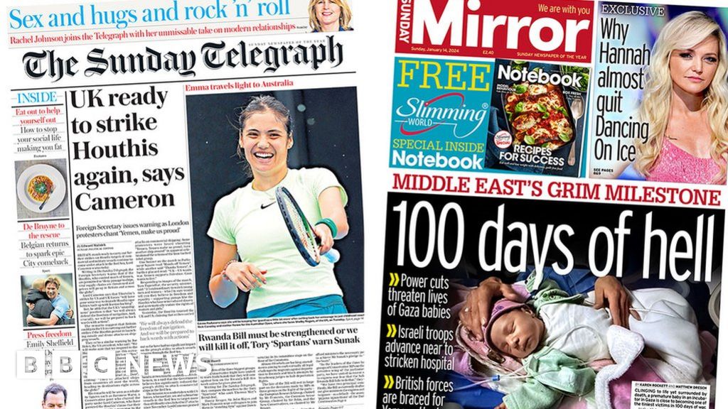 Newspaper headlines: 'UK ready to strike again' and '100 days of hell'