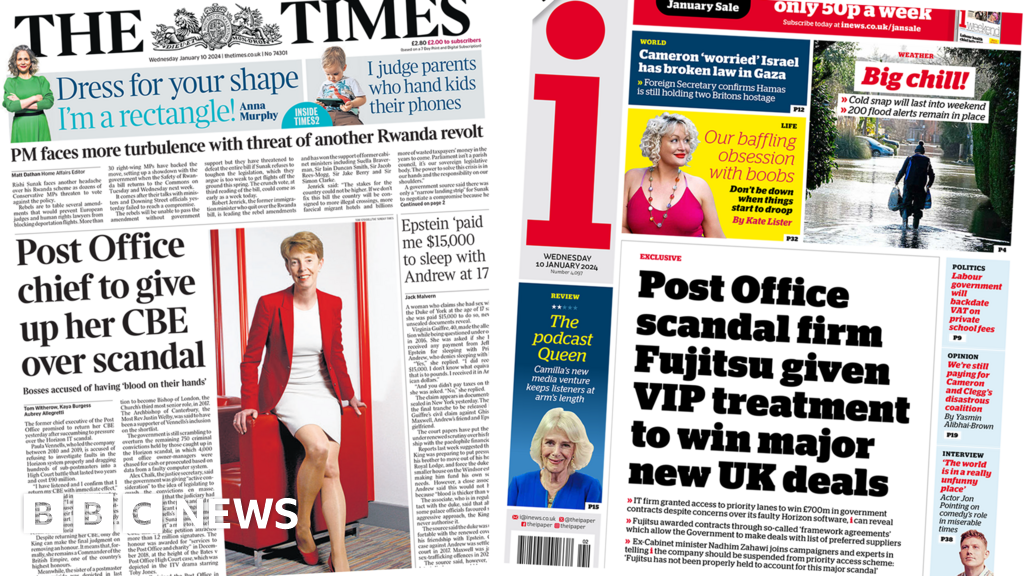 Newspaper headlines: Vennells returns CBE and Fujitsu's public contracts