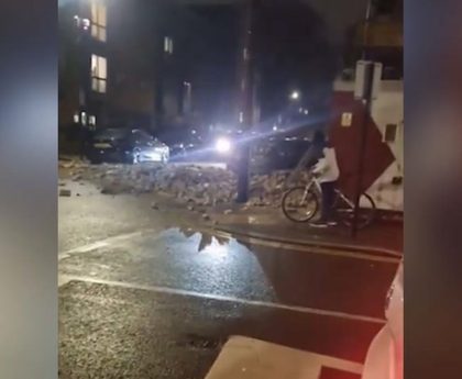 Building In East Ham, UK, London Partly Collapses Damaging Vehicles amid Storm Henk