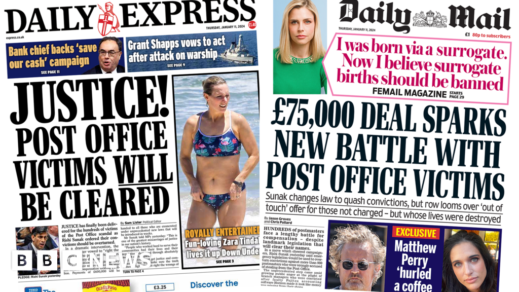 The Papers: 'Post Office justice' but some face 'new battle'