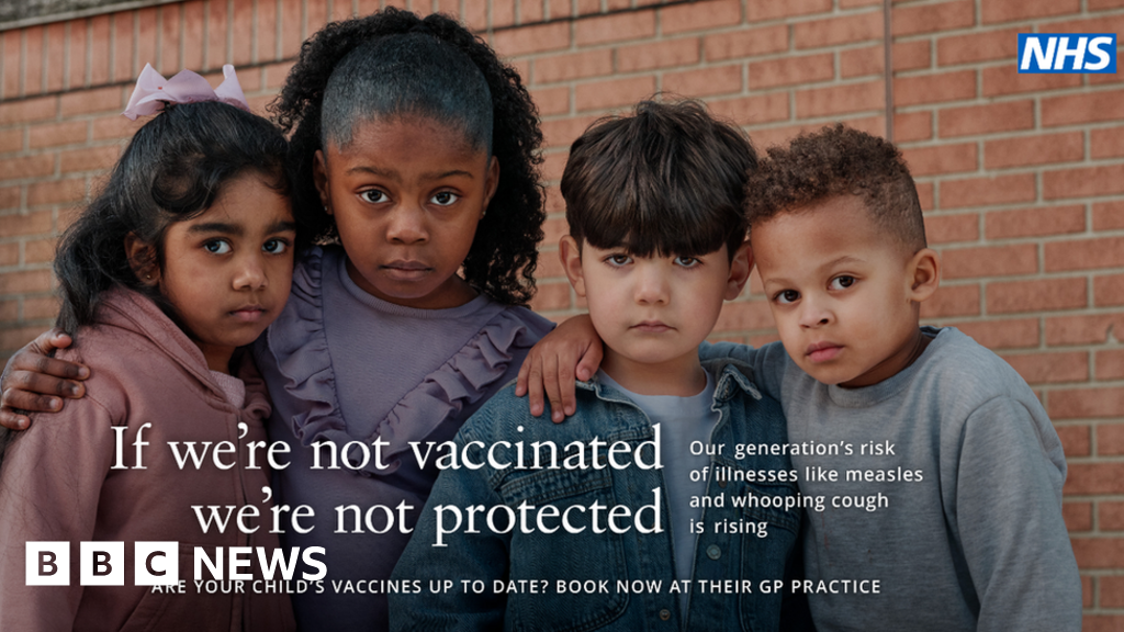 Measles campaign shows children pleading for jabs