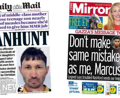 Newspaper headlines: Chemical attack manhunt and Gazza's plea to Rashford