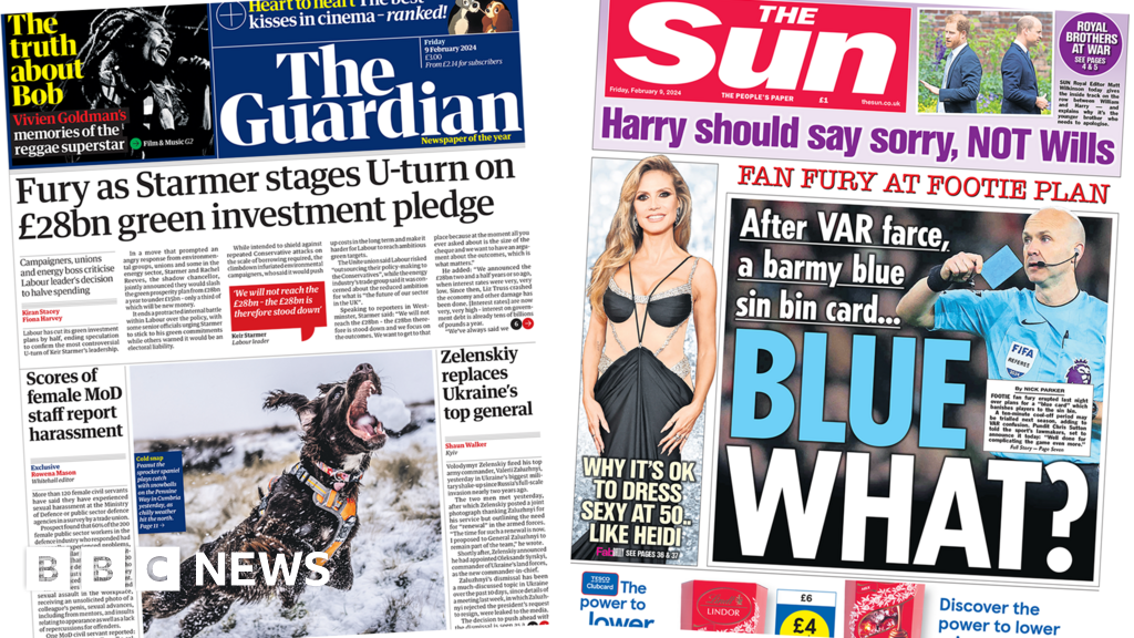 Newspaper headlines: Labour's £28bn 'U-turn' and fury at 'blue card' plans