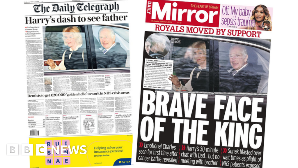 Newspaper headlines: Prince Harry's 'dash to see Charles' and King's 'brave face'