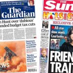 The Papers:  Hunt tax cuts warning and 'from Friend to Traitor'