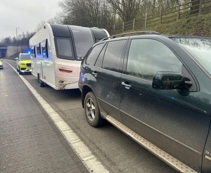 Boy, 11, stopped after driving a BMW and towing a caravan on M1