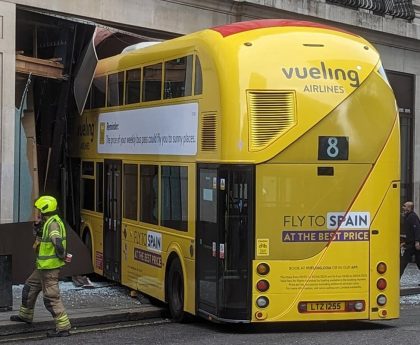 Double decker bus smashes into pub near Oxford Street in London