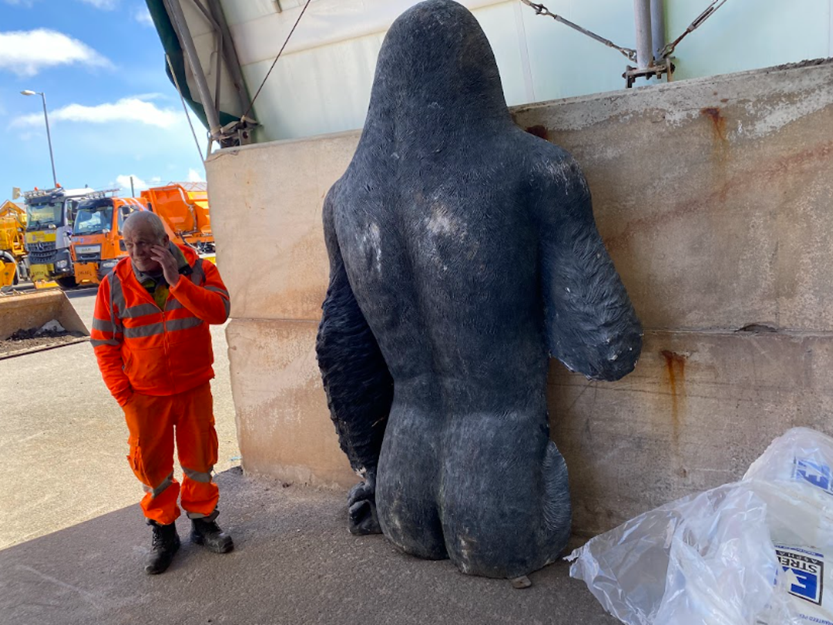 Lanarkshire gorilla statue found cut in half in a layby a year after being stolen