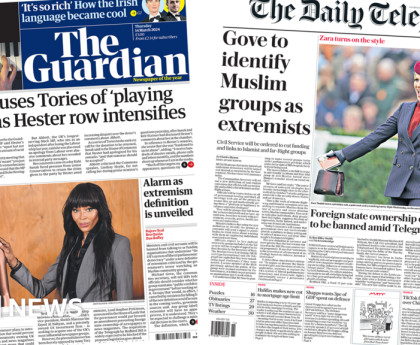 Newspaper headlines: Donor row intensifies and new extremism definition