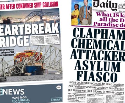 Newspaper headlines: 'Heartbreak bridge' and church 'asylum fiasco'