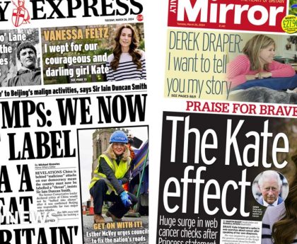 Newspaper headlines: MPs say China is a 'threat' and the 'Kate effect'