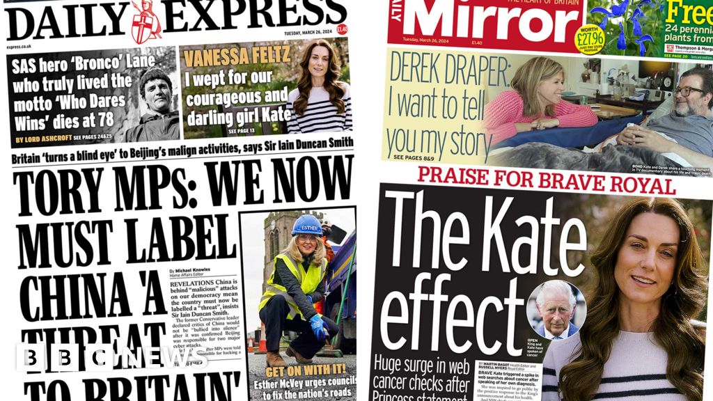 Newspaper headlines: MPs say China is a 'threat' and the 'Kate effect'