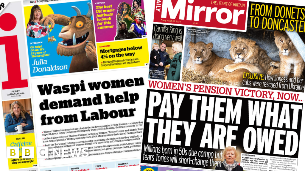 Newspaper headlines: Women 'owed' payouts from £35bn 'Waspi sting'