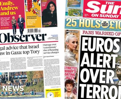 The Papers: 'E coli Boat Race' and 'Euros on terror alert'