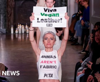 Victoria Beckham's fashion show disrupted by Peta protesters