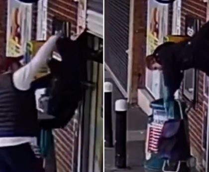 Woman saved after shop shutter lifts her into air