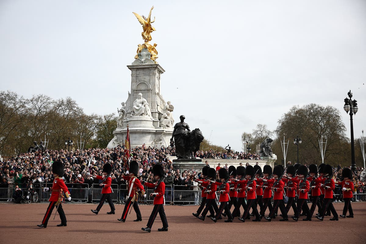 French soldiers take part in Changing the Guard at Buckingham Palace for first time