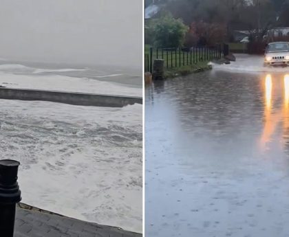 Car drives through floodwater as Storm Henk brings heavy rain to UK