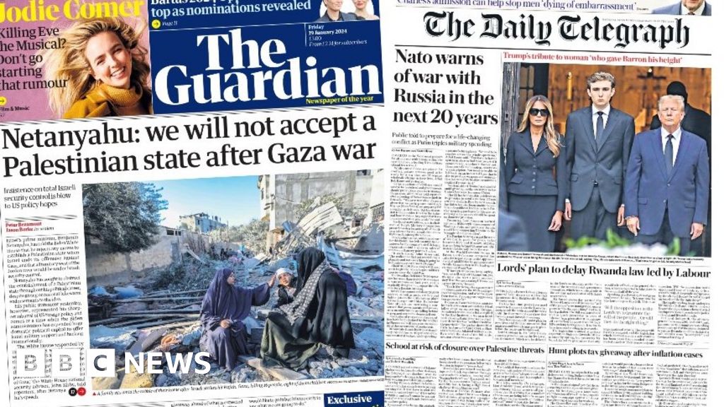 Newspaper headlines: Netanyahu 'will not accept' Palestinian state and 'Nato warns of war'