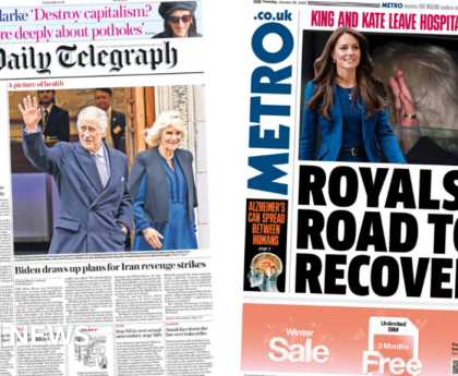 Newspaper headlines: Royals on road to recovery and farmers' besiege Paris