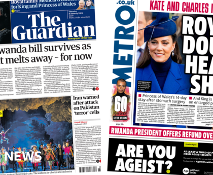 Newspaper headlines: Rwanda 'revolt melts away' and Royals' 'health shock'