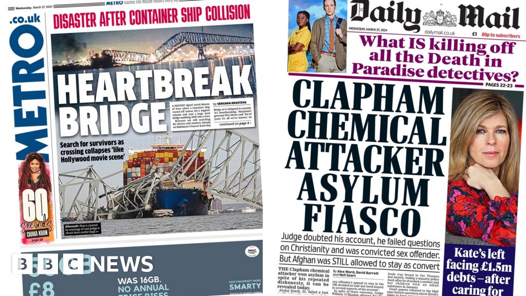 Newspaper headlines: 'Heartbreak bridge' and church 'asylum fiasco'